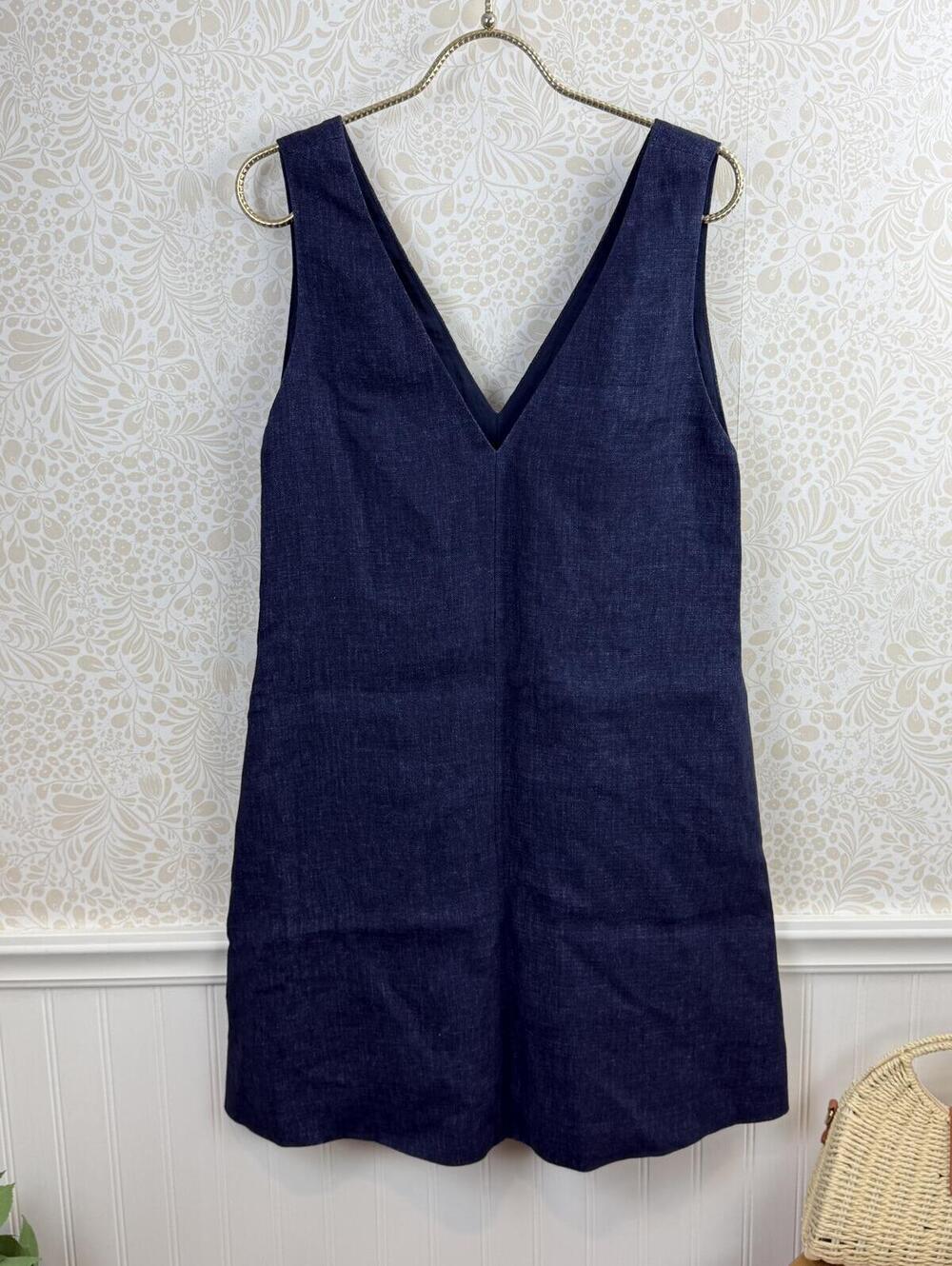Theory Navy Linen Sleeveless V-Neck Shift Mini Dress - Size - Small - Picture 6 of 6